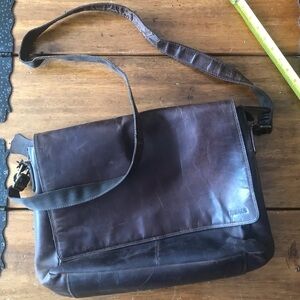 Leabags Leather Messenger Bag Shoulder Strap Brown Laptop Briefcase
